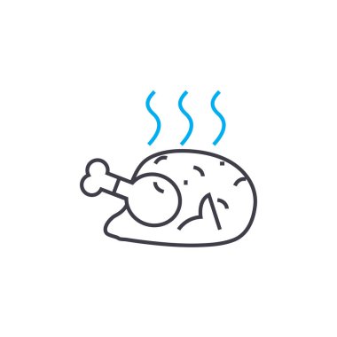 Kızarmış tavuk doğrusal simgesi kavramı. Kızarmış tavuk çizgi vektör işaret, sembol, şekil.