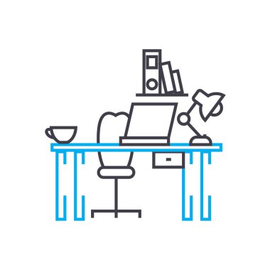 Ev ofis doğrusal simgesi kavramı. Ev ofis hattı vektör işaret, sembol, illüstrasyon.