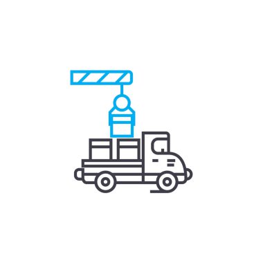 Ürünler doğrusal simgesi kavramı yükleniyor. Yükleme ürün satırı vektör işaret, sembol, şekil.