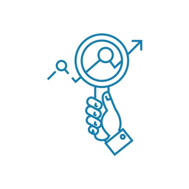 Pazar araştırması doğrusal simgesi kavramı. Pazar araştırması çizgi vektör işaret, sembol, illüstrasyon.