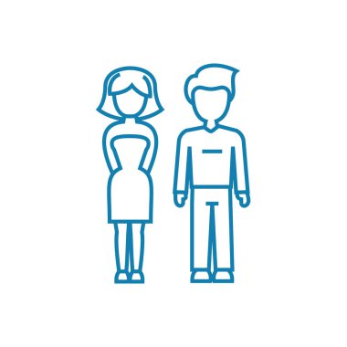 Evlilik birliğinin doğrusal simgesi kavramı. Evlilik birliğinin çizgi vektör işaret, sembol, illüstrasyon.