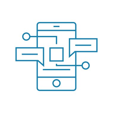 Mobil mesajlaşma programları doğrusal simgesi kavramı. Mobil mesajlaşma programları satır vektör işaret, sembol, illüstrasyon.