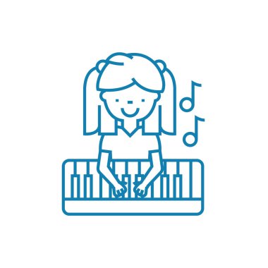 Müzik eğitimi doğrusal simgesi kavramı. Müzik eğitimi çizgi vektör işaret, sembol, illüstrasyon.