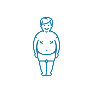 Obez kişinin doğrusal simgesi kavramı. Obez kişinin çizgi vektör işaret, sembol, illüstrasyon.