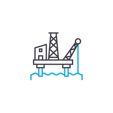 Offshore Petrol Sanayi doğrusal simgesi kavramı. Offshore Petrol Sanayi çizgi vektör işaret, sembol, illüstrasyon.