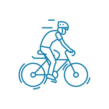 Doğrusal simgesi kavramı Bisiklete binme katılım. Bisiklete binme çizgi vektör işaret, sembol, şekil katılım.