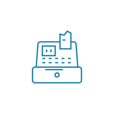 Ürünler doğrusal simgesi kavramı için ödeme. Mal çizgi vektör işaret, sembol, şekil için ödeme.