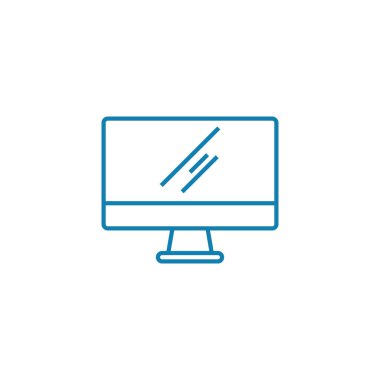 PC monitör doğrusal simgesi kavramı. PC monitör çizgi vektör işaret, sembol, şekil.