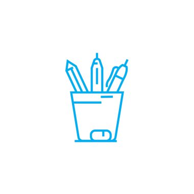 Kalem case doğrusal simgesi kavramı. Kalem durum satırı vektör işaret, sembol, illüstrasyon.