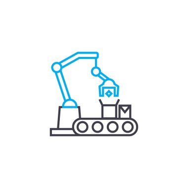 Üretim hattı doğrusal simgesi kavramı. Üretim hattı çizgi vektör işaret, sembol, illüstrasyon.