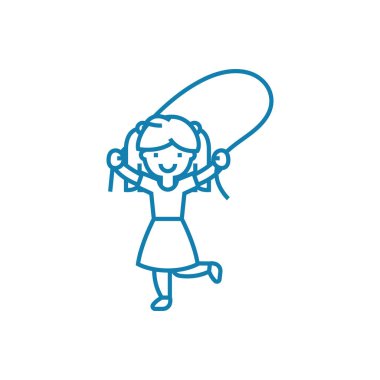 İp atlama doğrusal simgesi kavramı. İp atlama satırı vektör işaret, sembol, illüstrasyon.