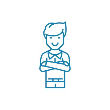 Kendini beğenmiş adam doğrusal simgesi kavramı. Kendini beğenmiş adam çizgi vektör işaret, sembol, illüstrasyon.