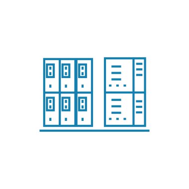 Sunucu doğrusal simgesi kavramı kutu. Sunucu kutusunda çizgi vektör işaret, sembol, illüstrasyon.