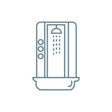 Duş kabini gevşeme doğrusal simgesi kavram. Duş kabini gevşeme çizgi vektör işaret, sembol, şekil.