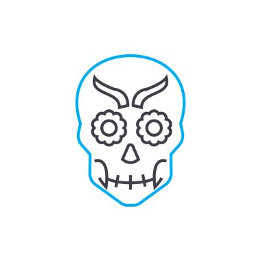 Kafatası maskesi doğrusal simgesi kavramı. Kafatası maskesi çizgi vektör işaret, sembol, şekil.