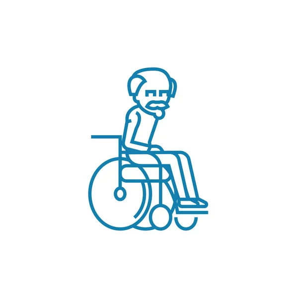 Concept d'icône linéaire invalide pour les personnes âgées. Sujets âgés invalides signe vectoriel de ligne, symbole, illustration . — Image vectorielle
