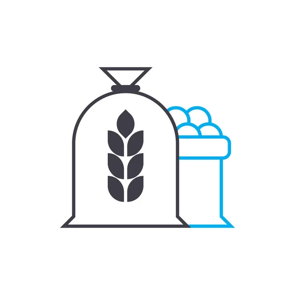 Mehlproduktion lineares Icon-Konzept. Mehl Produktionslinie Vektorzeichen, Symbol, Illustration. — Stockvektor