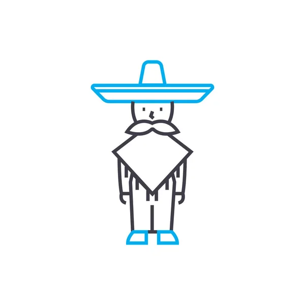 Roupas nacionais mexicanas conceito ícone linear. Roupa nacional mexicana linha vetor sinal, símbolo, ilustração . —  Vetores de Stock