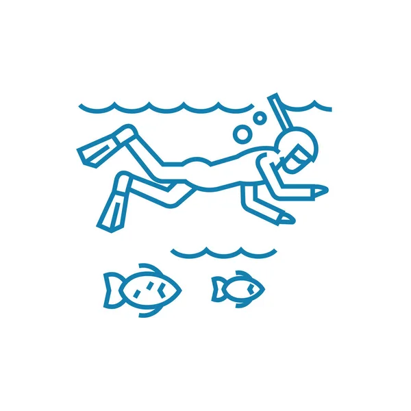 Ocean potápění lineární ikonu koncept. Ocean diving linie vektor znamení, symbol, ilustrace. — Stockový vektor