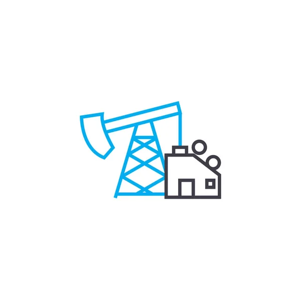 Concepto de icono lineal de producción de petróleo. Línea de producción de aceite vector signo, símbolo, ilustración . — Vector de stock