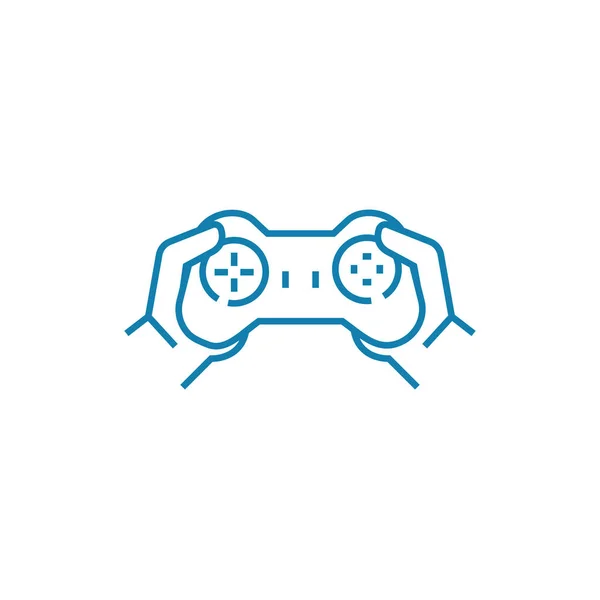 Jouer avec le concept d'icône linéaire de manette de jeu. Jouer avec le signe vectoriel de ligne de manette de jeu, symbole, illustration . — Image vectorielle