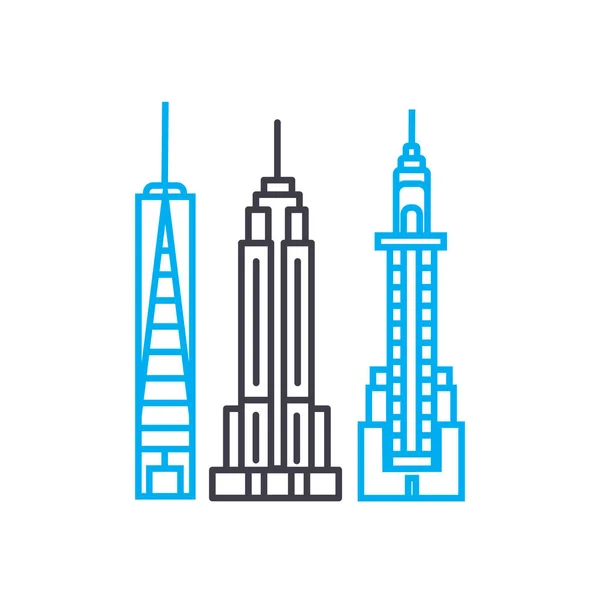 Felhőkarcolók lineáris ikon koncepció. Felhőkarcolók vonal vektor jele, szimbólum, illusztráció. — Stock Vector