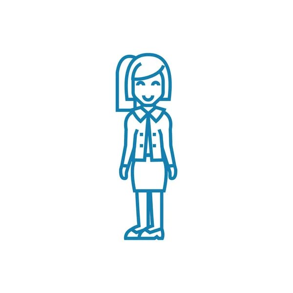 Exitoso concepto de icono lineal mujer de negocios. Vector de línea exitosa mujer de negocios signo, símbolo, ilustración . — Vector de stock