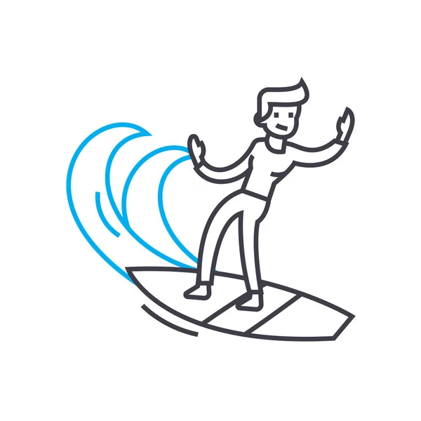 Surfen lineares Icon-Konzept. Surfzeilenvektorzeichen, Symbol, Illustration. — Stockvektor