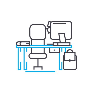 Dersler doğrusal simgesi kavramı masa. Tablo dersleri çizgi vektör işaret, sembol, şekil.
