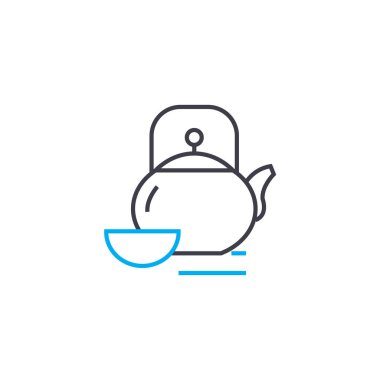 Çay ware doğrusal simgesi kavramı. Çay ware çizgi vektör işaret, sembol, illüstrasyon.