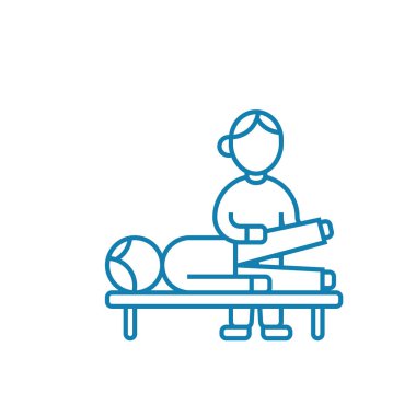 Traumatological muayene doğrusal simgesi kavramı. Traumatological muayene çizgi vektör işaret, sembol, illüstrasyon.