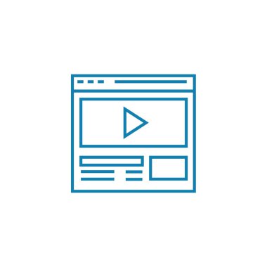 Web sitesi doğrusal simgesi kavramı videoda. Video web sitesi çizgi vektör işaret, sembol, illüstrasyon.