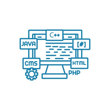 Web programlama doğrusal simgesi kavramı. Web programlama çizgi vektör işaret, sembol, şekil.