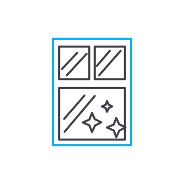 Pencere temizleme doğrusal simgesi kavramı. Pencere temizleme çizgi vektör işaret, sembol, şekil.