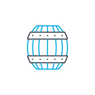 Ahşap varil doğrusal simgesi kavramı. Ahşap varil satır vektör işaret, sembol, şekil.