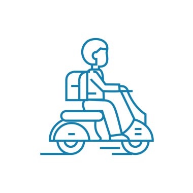 Kurye doğrusal simgesi konsept olarak çalışıyor. Çalışma bir kurye çizgi vektör işaret, sembol, şekil.