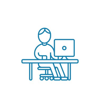 Bilgisayar doğrusal simgesi kavramı çalışma. Bilgisayar çizgi vektör işaret, sembol, illüstrasyon, çalışma.