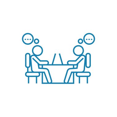 Çalışma tartışma doğrusal simgesi kavramı. Çalışma tartışma çizgi vektör işaret, sembol, şekil.