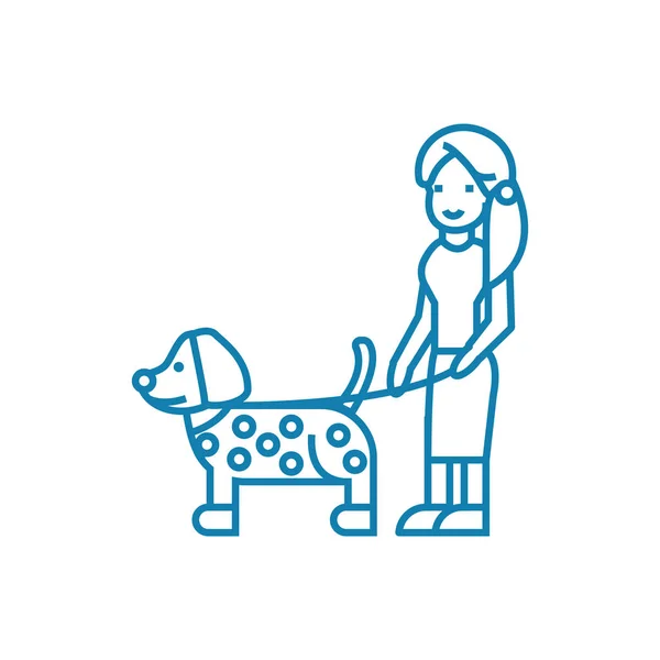 Wandelen met een hond lineaire pictogram concept. Wandelen met een hond lijn vector teken, symbool, afbeelding. — Stockvector