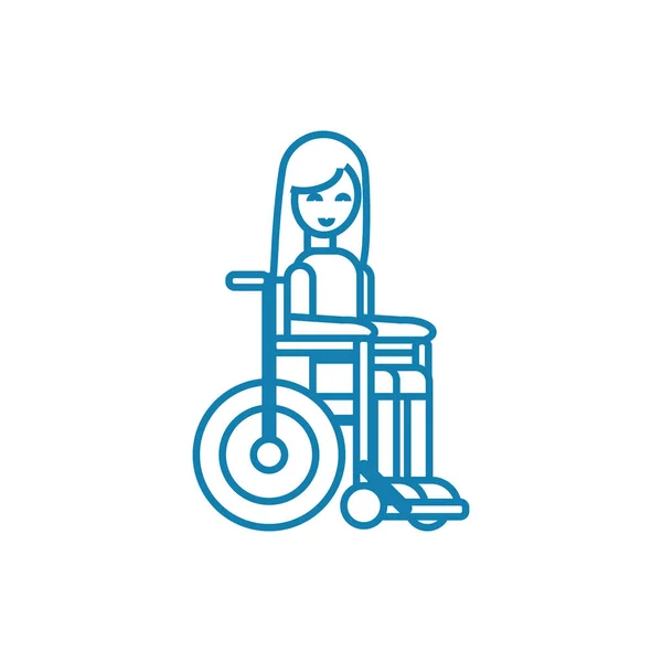 Fauteuil roulant invalide concept d'icône linéaire. Fauteuil roulant invalide signe vecteur ligne, symbole, illustration . — Image vectorielle