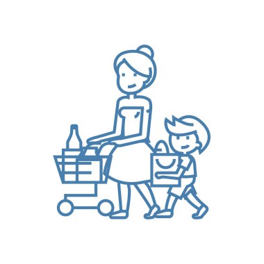 Aile alışveriş doğrusal simgesi kavramı. Aile alışveriş satır vektör işaret, sembol, şekil.