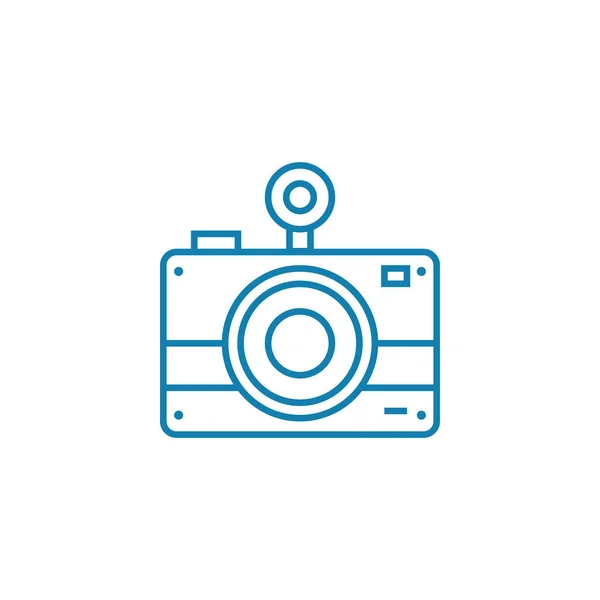 Lineares Icon-Konzept für Filmkameras. Filmkamera Zeilenvektorzeichen, Symbol, Illustration. — Stockvektor