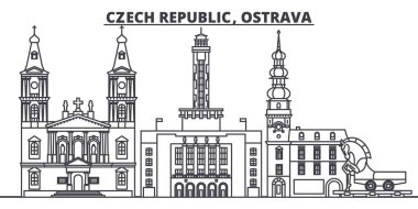 Çek Cumhuriyeti, Ostrava manzarası vektör çizim line. Çek Cumhuriyeti, Ostrava doğrusal cityscape ünlü simge, şehir manzaraları, vektör tasarım peyzaj.