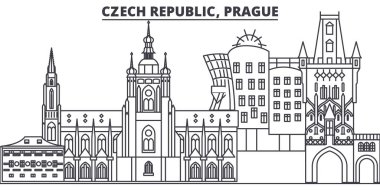 Çek Cumhuriyeti, Prag manzarası vektör çizim line. Çek Cumhuriyeti, Prag doğrusal cityscape ünlü simge, şehir manzaraları, vektör tasarım peyzaj.
