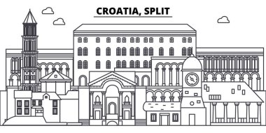 Croatia, Split line skyline vector illustration. Croatia, Split linear cityscape with famous landmarks, city sights, vector landscape.  clipart