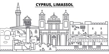 Cyprus, Limassol line skyline vector illustration. Cyprus, Limassol linear cityscape with famous landmarks, city sights, vector landscape.  clipart