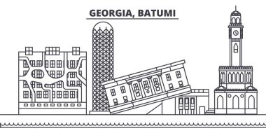 Gürcistan, Batum hattı manzarası vektör çizim. Gürcistan, Batum doğrusal cityscape ile ünlü simge, şehir manzaraları, vektör manzara. 