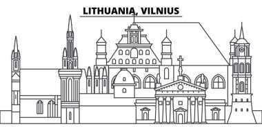Lithuania, Vilnius line skyline vector illustration. Lithuania, Vilnius linear cityscape with famous landmarks, city sights, vector landscape.  clipart