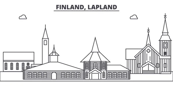 Finnland, Lappland line Skyline Vektor Illustration. Finnland, Lappland lineares Stadtbild mit berühmten Sehenswürdigkeiten, Sehenswürdigkeiten, Vektorlandschaft. — Stockvektor