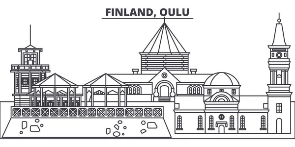 Finlandia, línea de Oulu skyline vector ilustración. Finlandia, Oulu paisaje urbano lineal con monumentos famosos, lugares de interés de la ciudad, paisaje vectorial . — Vector de stock